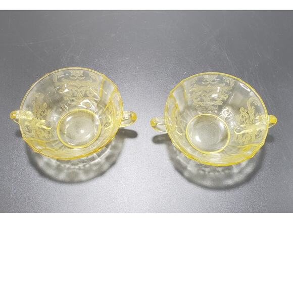 FEDERAL MADRID AMBER YELLOW DEPRESSION GLASS 4 3/4" Soup Bowl Handles, Set of 2 - Picture 2 of 8